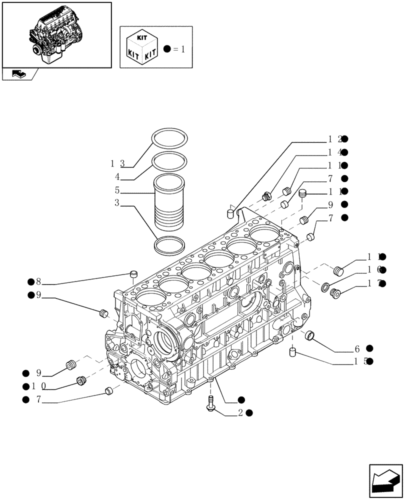 Схема запчастей Case IH F3AE0684N E907 - (0.04.0) - CYLINDER BLOCK & RELATED PARTS (504137348 - 504071143) 