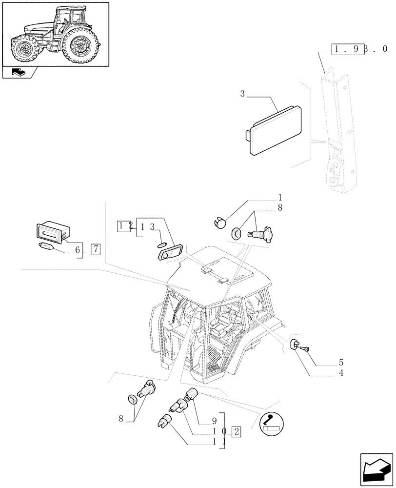 Схема запчастей Case IH FARMALL 105U - (1.91.7[01]) - INTERNAL LINGHTING & PARTS - W/CAB (10) - OPERATORS PLATFORM/CAB