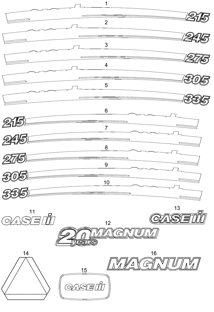 Схема запчастей Case IH MX215 - (09-69) - DECALS, ASN Z6RZ04001 (09) - CHASSIS/ATTACHMENTS