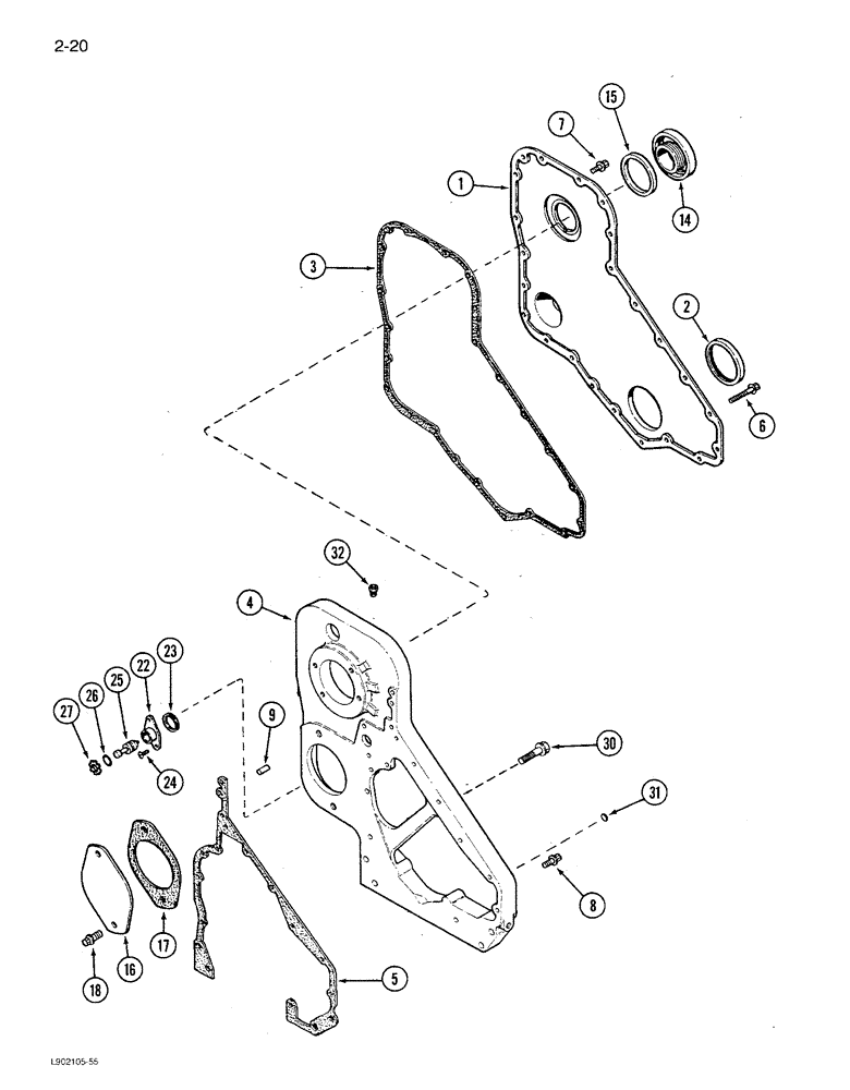 Схема запчастей Case IH 1680 - (2-020) - FRONT GEAR COVER, 6TA-830 ENGINE (01) - ENGINE