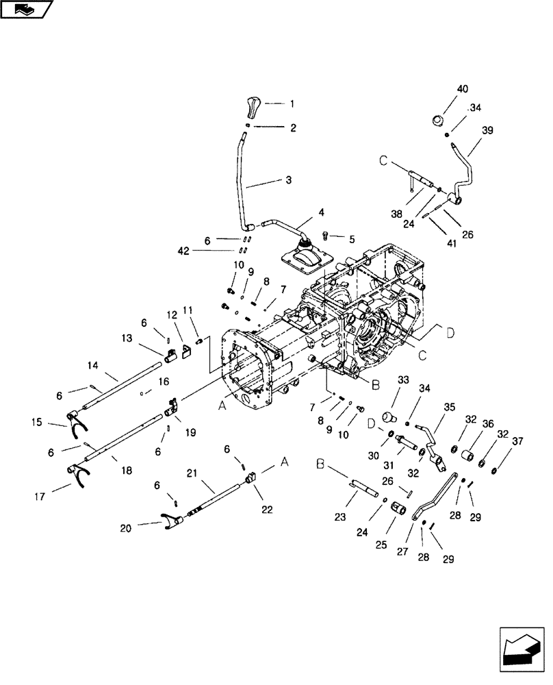 Схема запчастей Case IH FARMALL 35B - (21.130.01) - MAIN SHIFT LEVER, 4WD LEVER & FORK - 12X12 (21) - TRANSMISSION