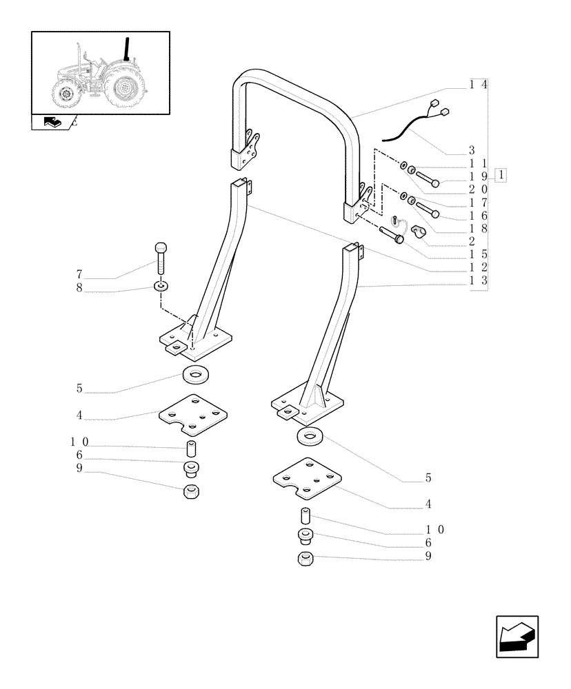 Схема запчастей Case IH FARMALL 70 - (1.92.89/01) - COLLAPSABLE ROPS (VAR.330874) (10) - OPERATORS PLATFORM/CAB