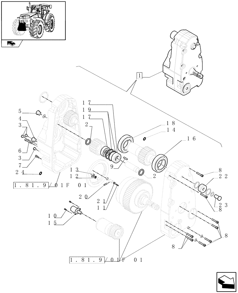 Схема запчастей Case IH PUMA 225 - (1.81.9/01F[02]) - FRONT PTO - GEARBOX - BREAKDOWN (07) - HYDRAULIC SYSTEM