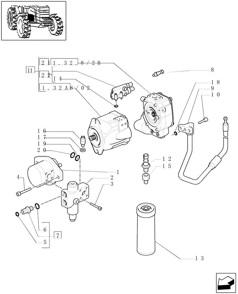 Схема запчастей Case IH MXM190 - (1.32.8/02[06]) - PUMPS FOR HYDRAULIC SYSTEM AND LIFT (03) - TRANSMISSION