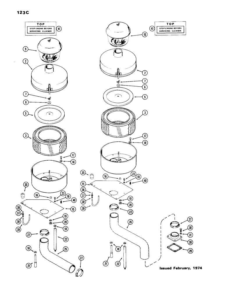 Схема запчастей Case IH 301BD - (123C) - AIR CLEANER, WITH PRE-CLEANER, 336T, 336D, 301D 