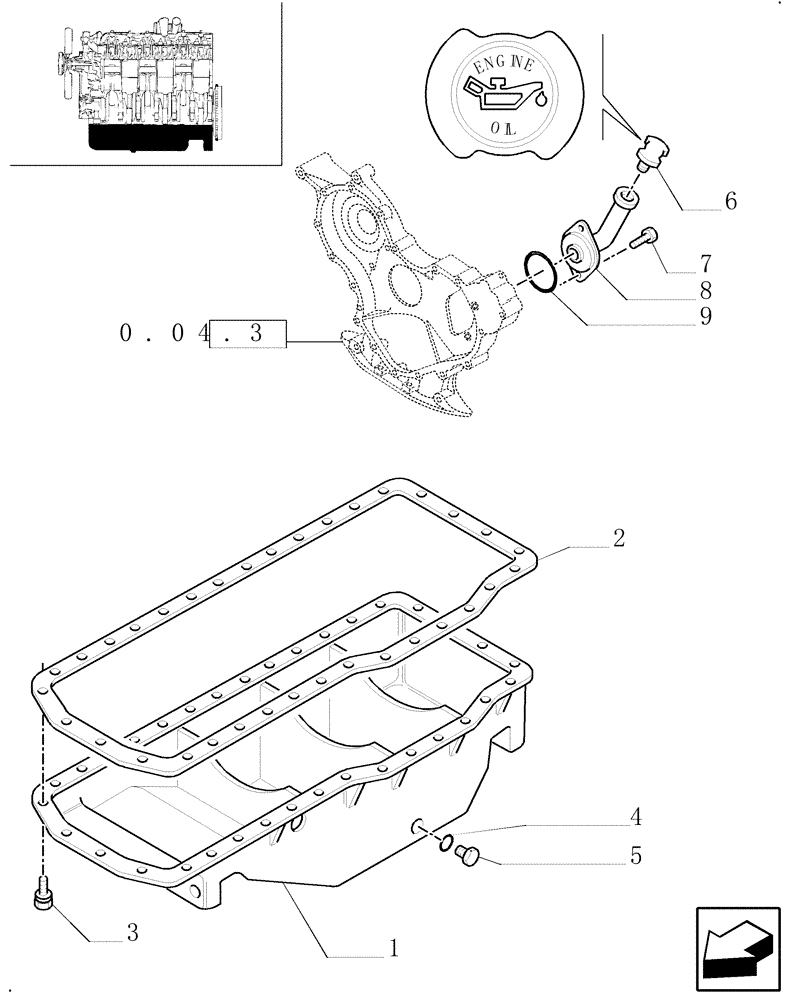 Схема запчастей Case IH MXM120 - (0.04.2) - OIL SUMP & RELATED PARTS (01) - ENGINE