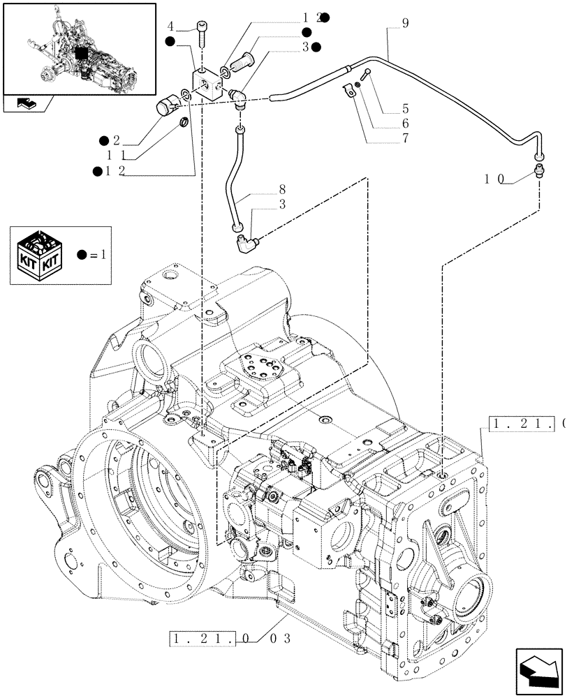 Схема запчастей Case IH PUMA 225 - (1.32.8[08]) - HYDRAULIC PUMP - PRIMING VALVE BLOCK AND PIPES - C6662 (03) - TRANSMISSION