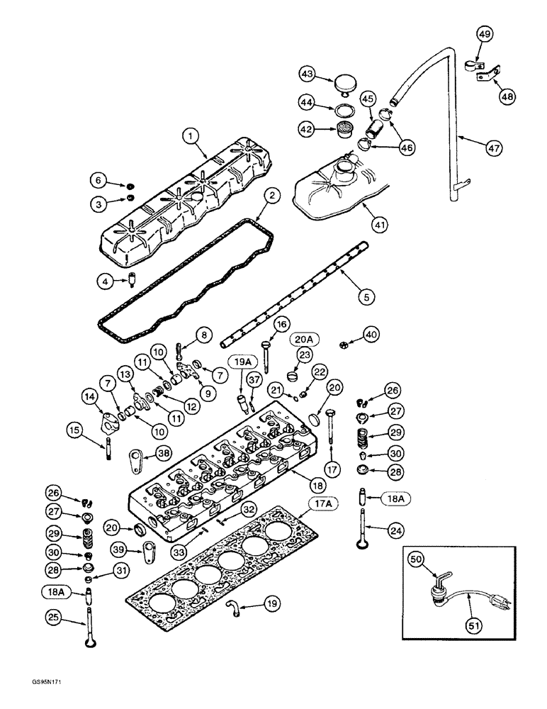 Схема запчастей Case IH D-358 - (6-018) - CYLINDER HEAD AND RELATED PARTS / ENGINE BLOCK HEATER 