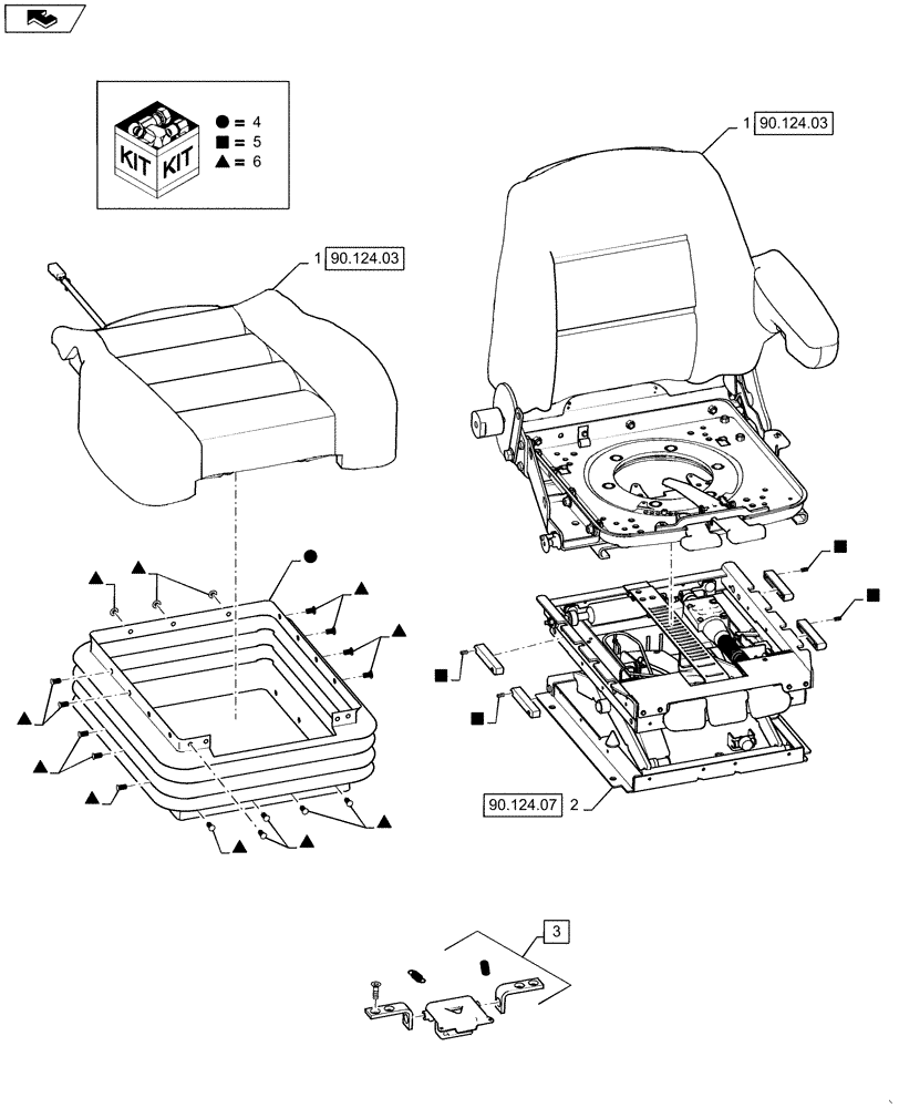 Схема запчастей Case IH 3230 - (90.124.02) - DELUXE SEAT ASSEMBLY, CLOTH (90) - PLATFORM, CAB, BODYWORK AND DECALS