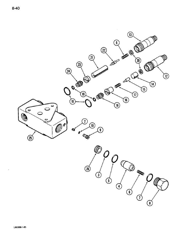 Схема запчастей Case IH 1640 - (8-40) - UNLOAD/SINGLE BI-DIRECTIONAL VALVE ASSEMBLY, FOR REEL LIFT (07) - HYDRAULICS