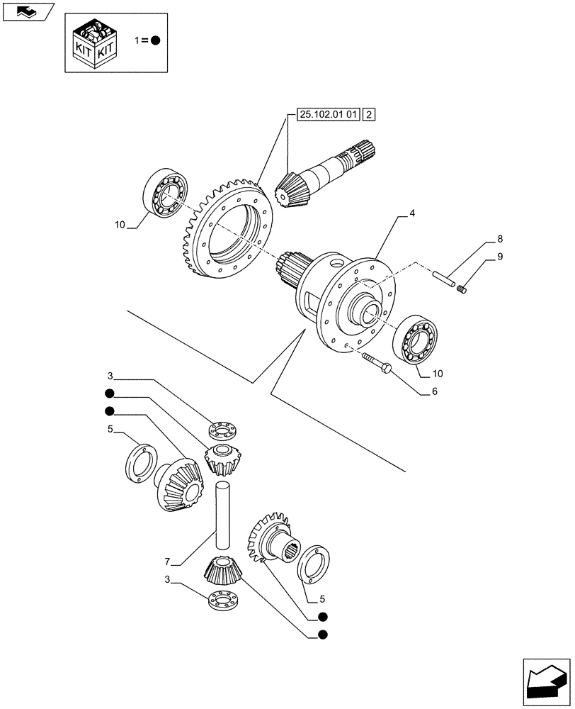 Схема запчастей Case IH PUMA 185 - (25.102.03[01]) - FRONT AXLE - DIFFERENTIAL LOCKING (VAR.728195) (25) - FRONT AXLE SYSTEM