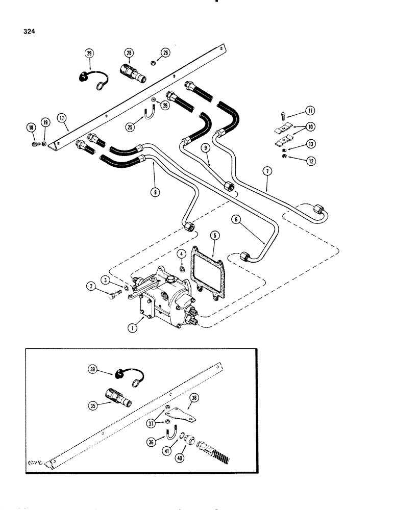 Схема запчастей Case IH 1270 - (324) - RIGHT HAND REMOTE VALVE TUBES AND COUPLINGS, PRESSURE TYPE COUPLING , FIRST USED P.I.N. 8770001 (08) - HYDRAULICS