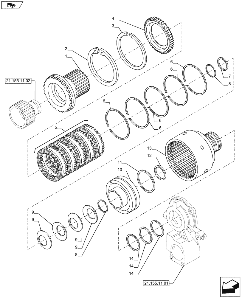 Схема запчастей Case IH PUMA 200 - (21.155.11[03]) - SPEED GEARS AND CLUTCHES - "B" CLUTCH (21) - TRANSMISSION