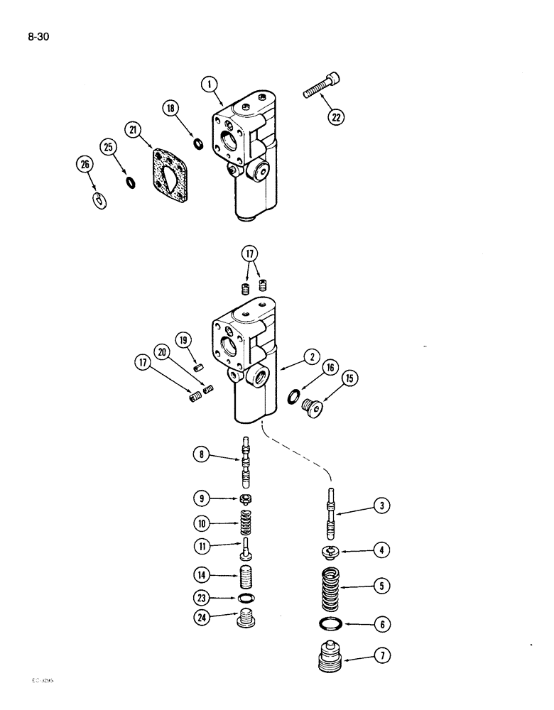 Схема запчастей Case IH 1896 - (8-30) - GEAR AND PISTON PUMP ASSEMBLY, COMPENSATOR VALVE (08) - HYDRAULICS