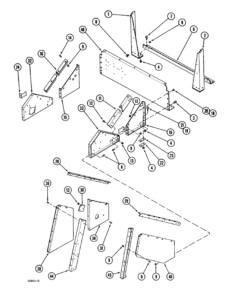 Схема запчастей Case IH 1682 - (9-166) - GRAIN TANK SUPPORTS (09) - CHASSIS ATTACHMENTS