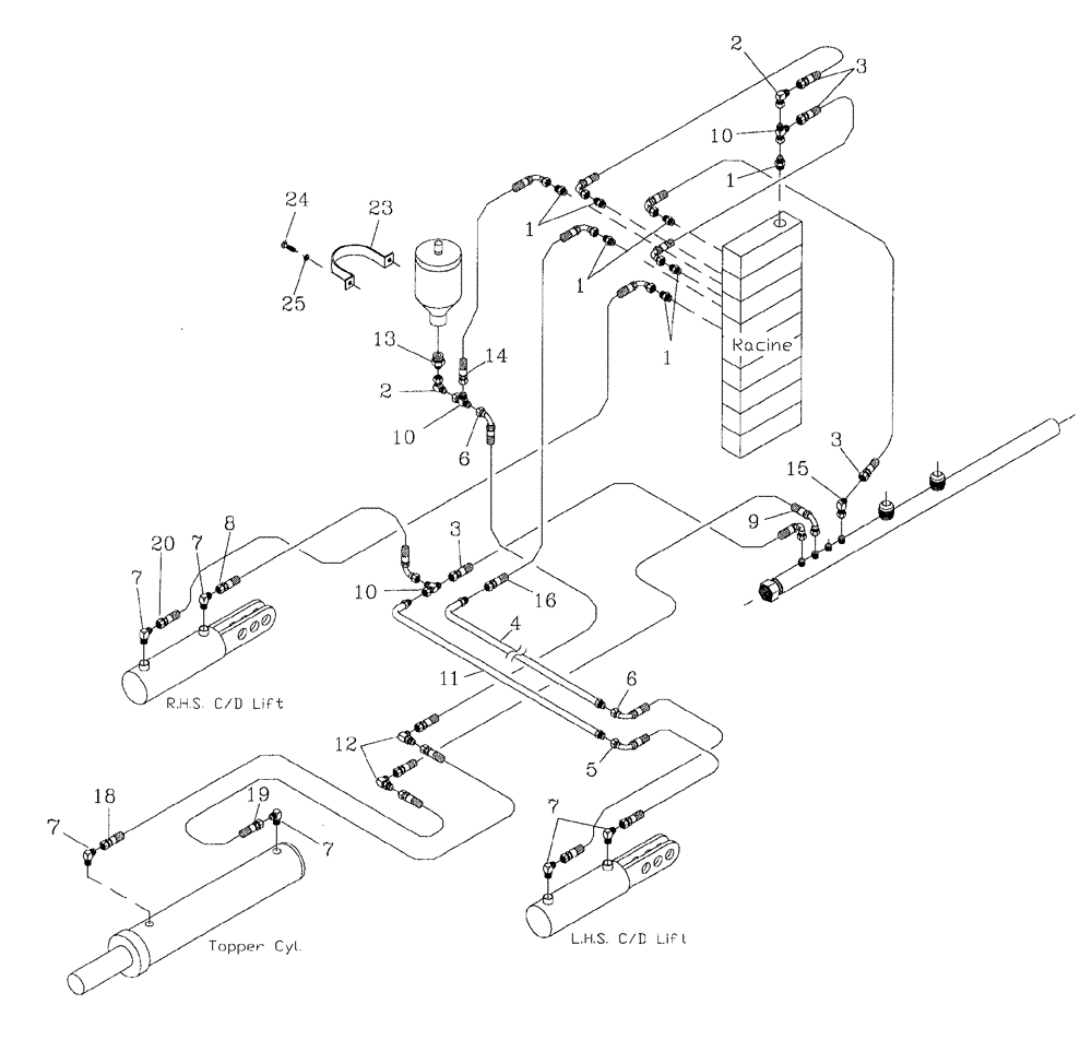 Схема запчастей Case IH 7700 - (B11[02]) - HYDRAULIC CIRCUIT,  TOPPER AND CROPDIVIDER LIFT, RACINE Hydraulic Components & Circuits