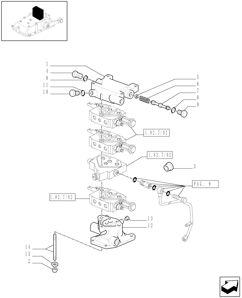 Схема запчастей Case IH JX1095N - (1.82.7/05[06]) - (VAR.419/1) 3 REM. VALVES FOR ELECTRONIC LIFTER W/HYDRAULIC DIVIDER - VALVE AND FLANGE - D5484 (07) - HYDRAULIC SYSTEM