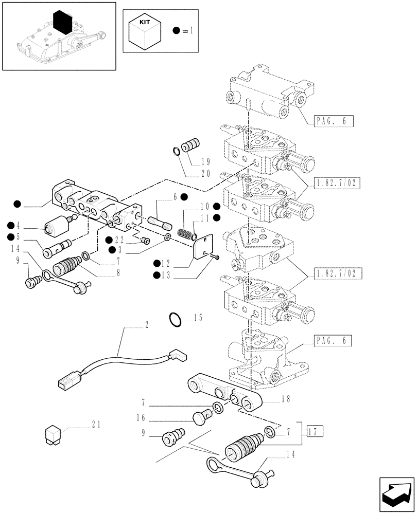 Схема запчастей Case IH JX1095N - (1.82.7/05[10]) - (VAR.419/1) 3 REM. VALVES FOR ELECTRONIC LIFTER W/HYDRAULIC DIVIDER - QUICK COUPLINGS - D5484 (07) - HYDRAULIC SYSTEM