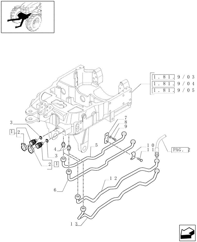 Схема запчастей Case IH MAXXUM 115 - (1.81.9/02[01]) - 2 HYDRAULIC FRONT COUPLERS FOR INTEGRATED FRONT HPL (VAR.331814) (07) - HYDRAULIC SYSTEM