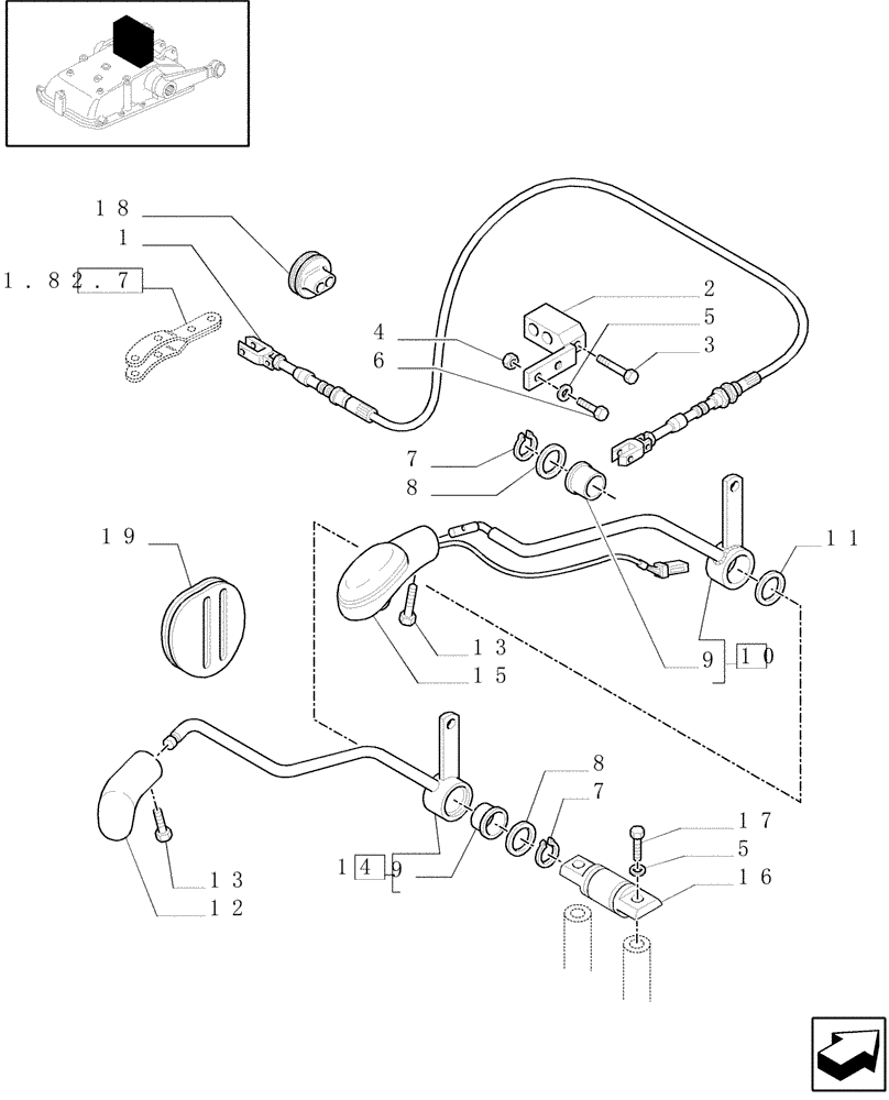 Схема запчастей Case IH JX1095N - (1.92.82/05[01]) - (VAR.419/1) 3 REM. VALVES FOR ELECTRONIC LIFTER W/HYDRAULIC DIVIDER - CONTROL LEVER (10) - OPERATORS PLATFORM/CAB