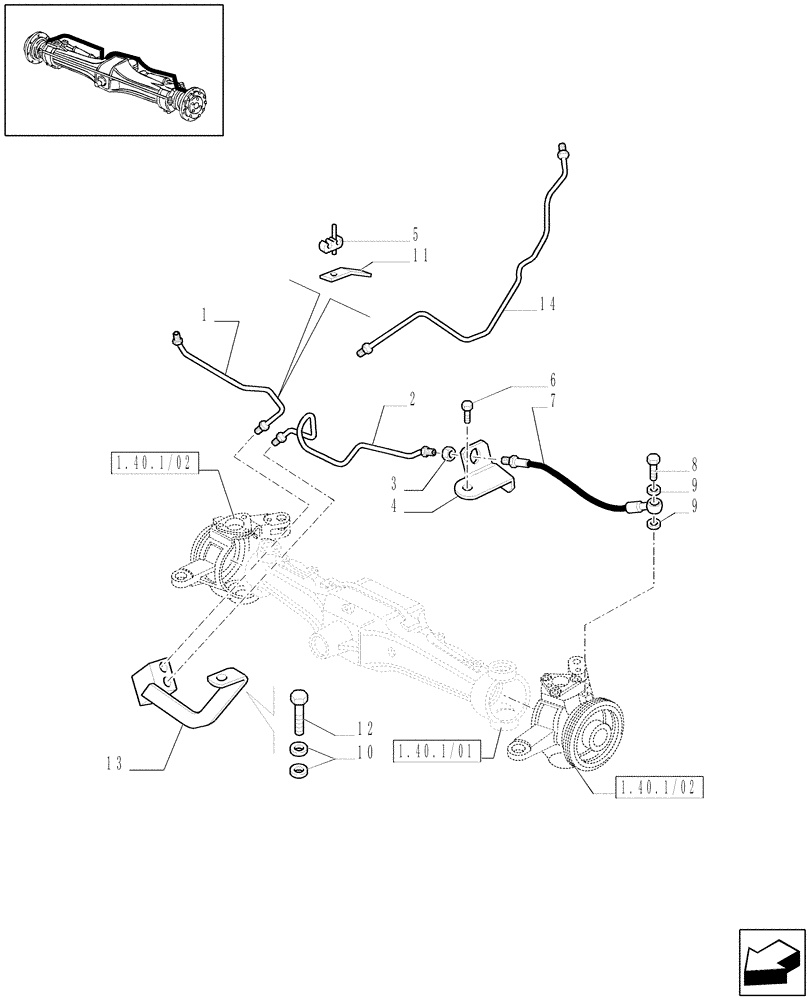 Схема запчастей Case IH PUMA 180 - (1.40.1/13[02]) - (VAR.195-212) 4WD FRONT AXLE WITH SUSPENSIONS, BRAKE, TERRALOCK - BRAKES (04) - FRONT AXLE & STEERING