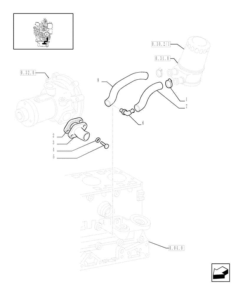 Схема запчастей Case IH JX85 - (0.32.3/03) - WATER LINE (AFTER S/N 13287) (01) - ENGINE