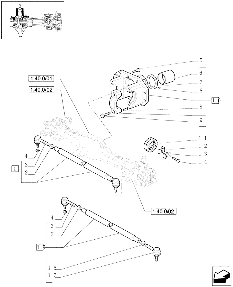 Схема запчастей Case IH JX1090U - (1.40. 0/03) - FRONT AXLE 4WD - SUPPORT, ROD (04) - FRONT AXLE & STEERING