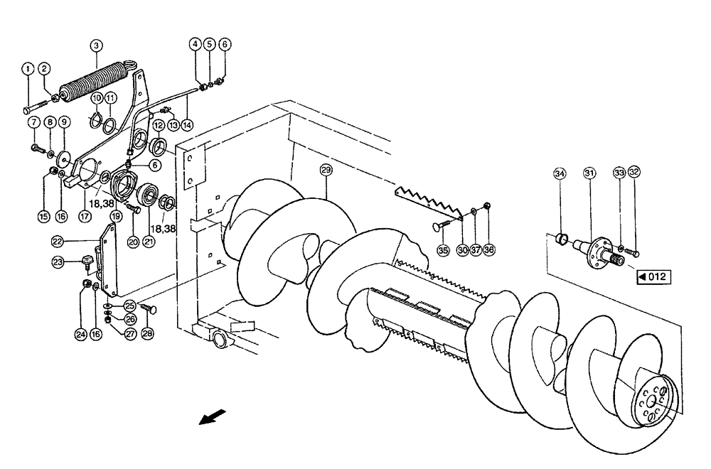 Схема запчастей Case IH 683 - (0013) - FEEDER AUGER (MG6F) (58) - ATTACHMENTS/HEADERS