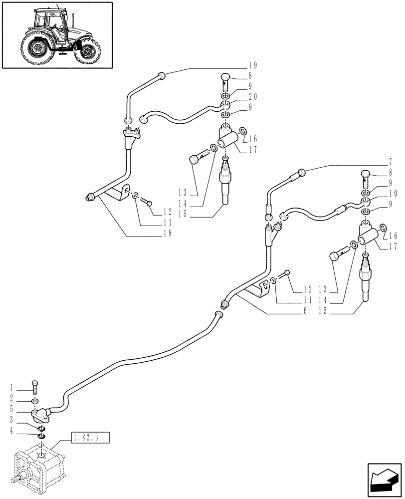 Схема запчастей Case IH JX95 - (1.82.1[02]) - LIFTER, LINES (07) - HYDRAULIC SYSTEM