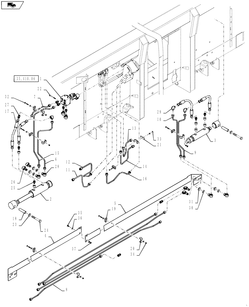Схема запчастей Case IH 3020-35 - (35.410.05) - HYDRAULIC CUTTERBAR SUSPENSION, 25, 30, 35 FOOT HEADER (35) - HYDRAULIC SYSTEMS