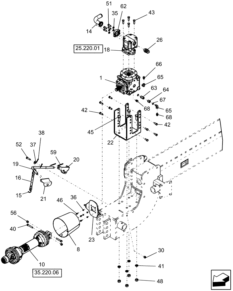 Схема запчастей Case IH 1240 - (35.220.02) - 22 GPM PTO DRIVE - DRIVESHAFT AND GEARBOX (35) - HYDRAULIC SYSTEMS