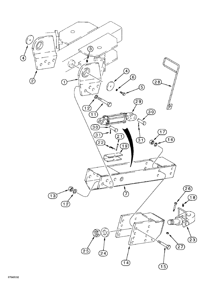 Схема запчастей Case IH 955 - (9A-038[A]) - LOWER TONGUE HITCH, 12 ROW NARROW - FRONT FOLD, ALL PLANTERS BUILT TO AUG 97 AND SEPT 97 & AFTER (09) - CHASSIS/ATTACHMENTS