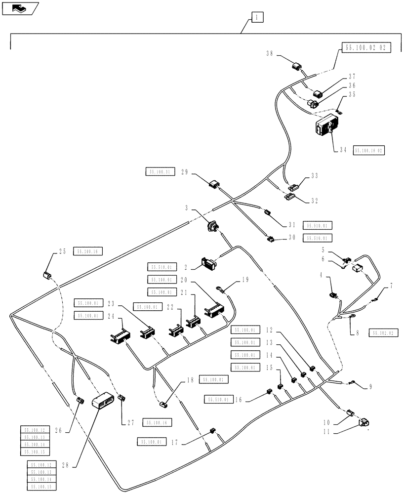 Схема запчастей Case IH TITAN 4530 - (55.100.02[01]) - MAIN CAB HARNESS (55) - ELECTRICAL SYSTEMS