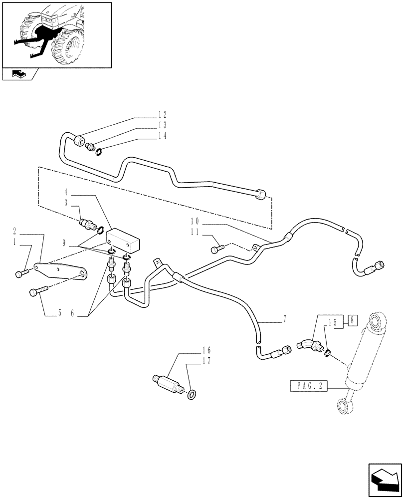 Схема запчастей Case IH FARMALL 95C - (1.81.9[04]) - FRONT HPL AND PTO WITH MECHANICAL CONTROL - PIPES - C6034 (VAR.330789) (07) - HYDRAULIC SYSTEM