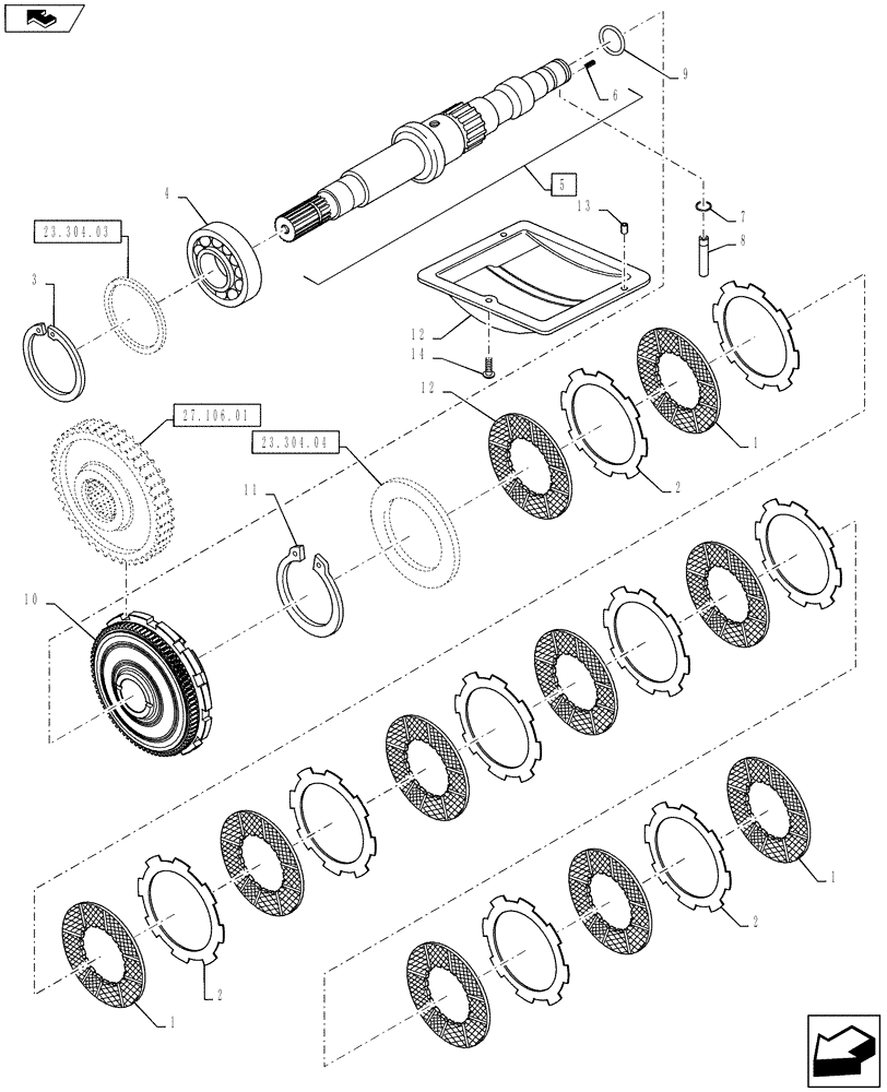 Схема запчастей Case IH PUMA 160 - (23.304.01) - 4WD ENGAGEMENT CLUTCH CONTROL - DRIVE SHAFT, GUARD AND DISKS (23) - FOUR WHEEL DRIVE SYSTEM