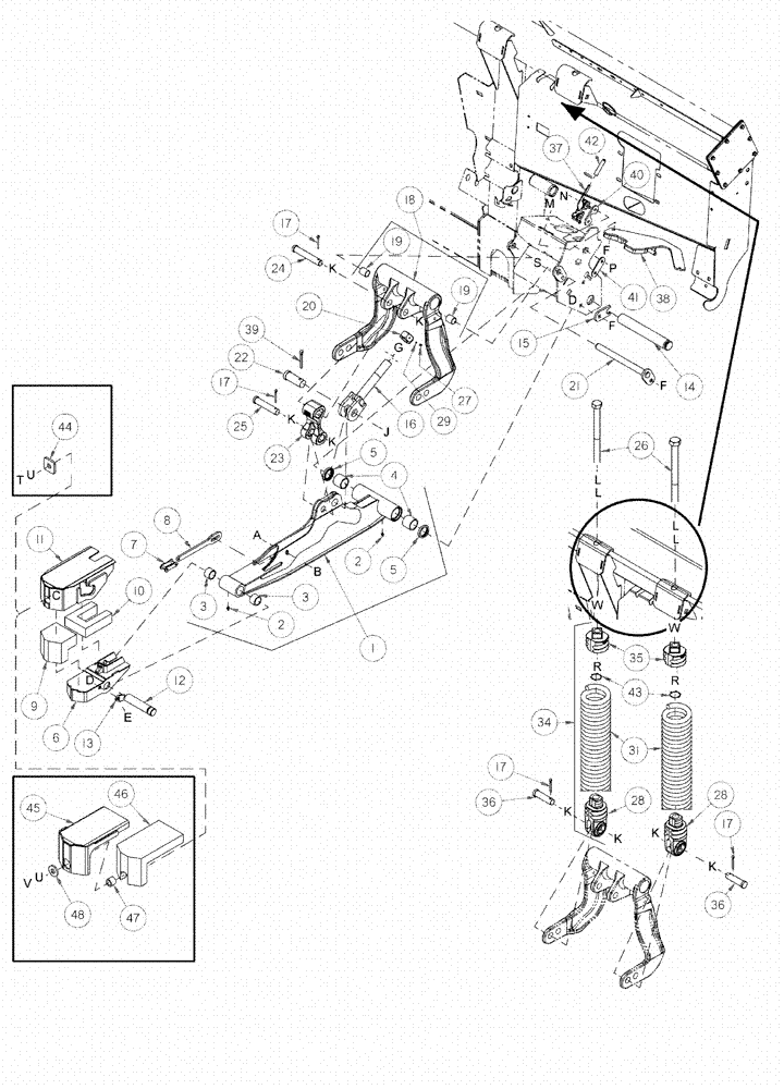 Схема запчастей Case IH 2152 - (09-58) - ADAPTER FLOAT LINKAGE AND COMPONENTS 