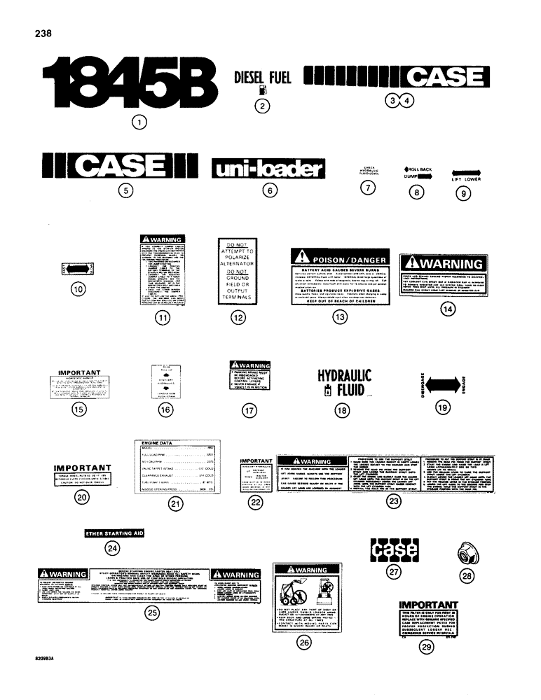 Схема запчастей Case IH 1845B - (238) - DECAL KIT - DIESEL MODELS, USED ON MODELS WITH BLACK AND YELLOW COLOR SCHEME (09) - CHASSIS/ATTACHMENTS