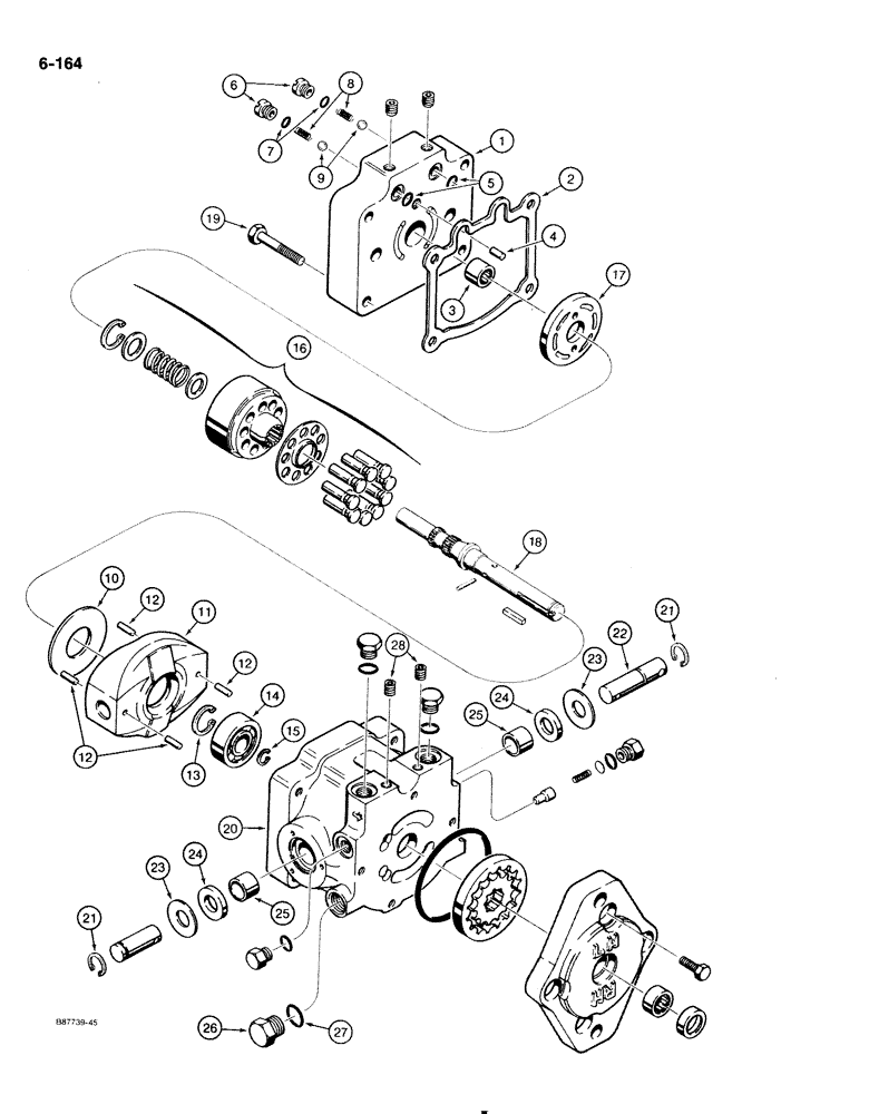 Схема запчастей Case IH 1818 - (6-164) - VARIABLE DISPLACEMENT PUMP, GASOLINE MODELS ONLY (06) - POWER TRAIN