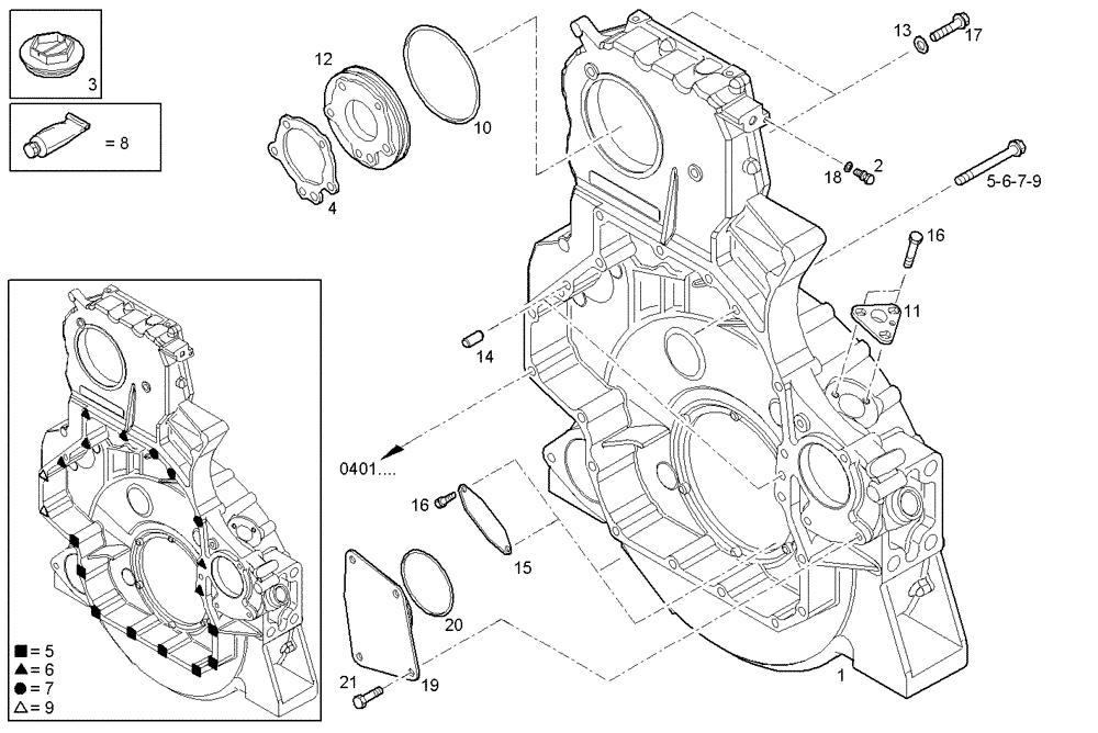 Схема запчастей Case IH F3BE0684J E902 - (0432.025) - REAR C.CASE COVER 