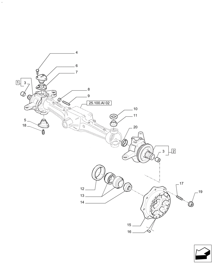 Схема запчастей Case IH FARMALL 125A - (25.108.AG[02]) - FRONT AXLE WITH DOG CLUTCH LESS STEERING SENSOR - HUBS- HEAVY DUTY (125 & 140 HP) (25) - FRONT AXLE SYSTEM
