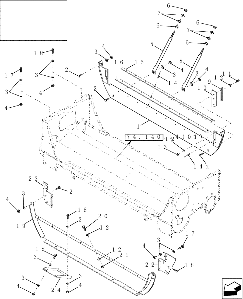 Схема запчастей Case IH 7010 - (74.140.14[03]) - SELF-LEVELING AUGER HOUSING, FRONT & REAR SEALS - 7010/8010 (74) - CLEANING