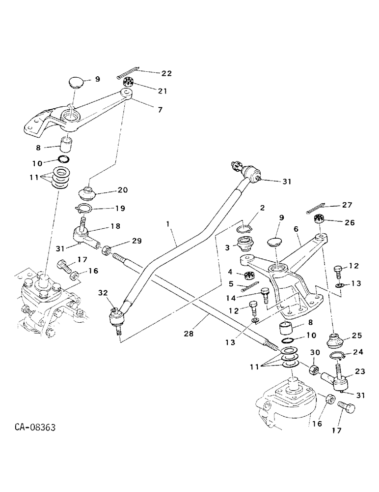 Схема запчастей Case IH 254 - (14-23) - SUSPENSION, DRAG LINK AND TIE ROD, FOUR WHEEL DRIVE, 244 AND 254 Suspension