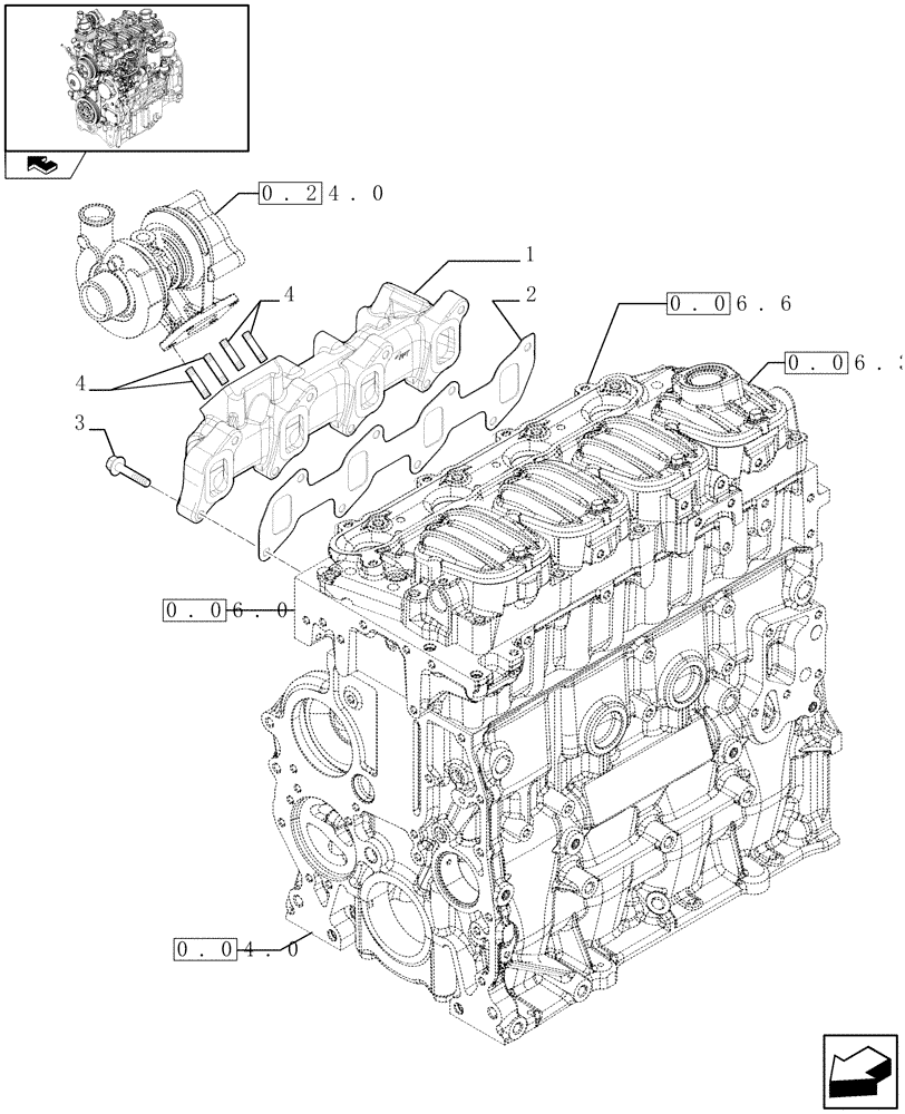 Схема запчастей Case IH FARMALL 75C - (0.07.7) - EXHAUST MANIFOLD (01) - ENGINE