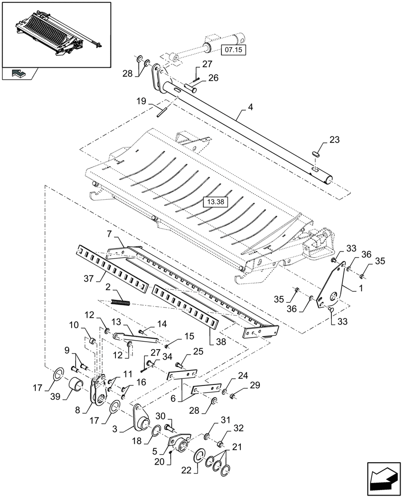 Схема запчастей Case IH LB433R - (13.39[01]) - KNIFE DRAWER MEDIUM CUT, RODS (13) - FEEDER