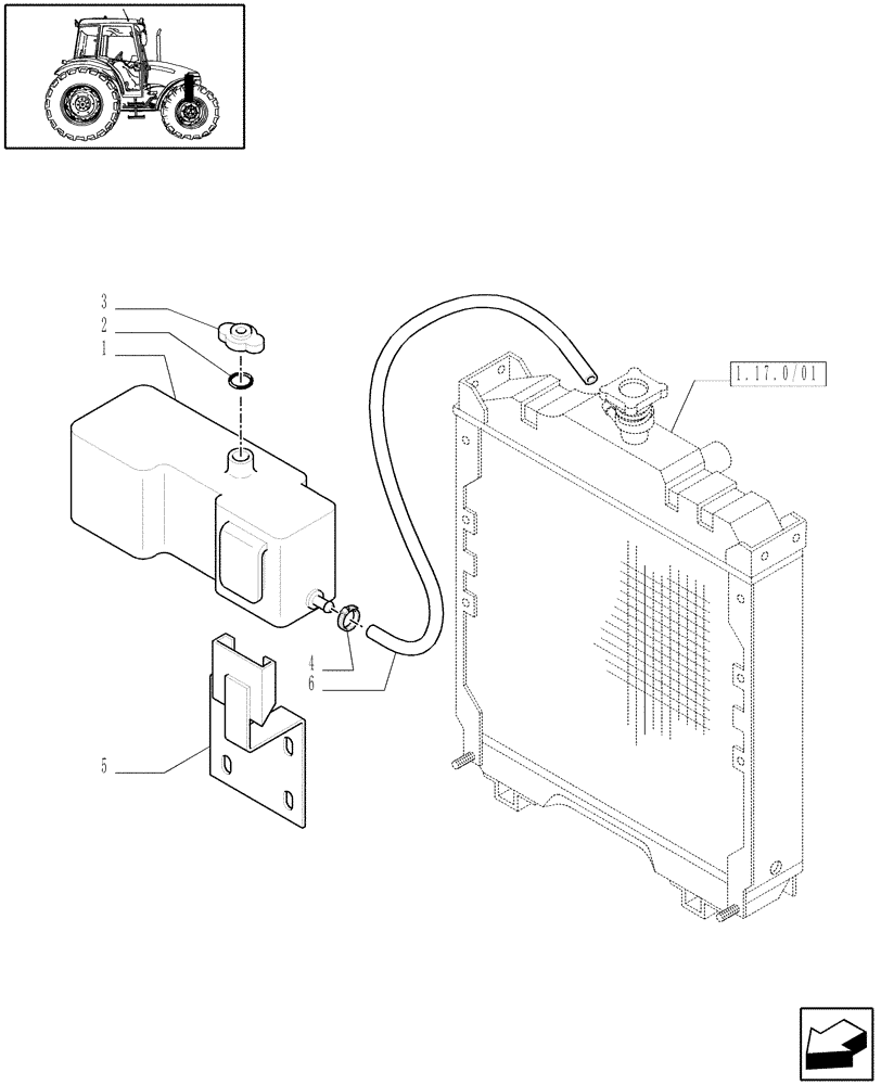 Схема запчастей Case IH JX70 - (1.17.2/01) - (VAR.641-958) AIR CONDITIONING UNIT - COOLING TANK (02) - ENGINE EQUIPMENT