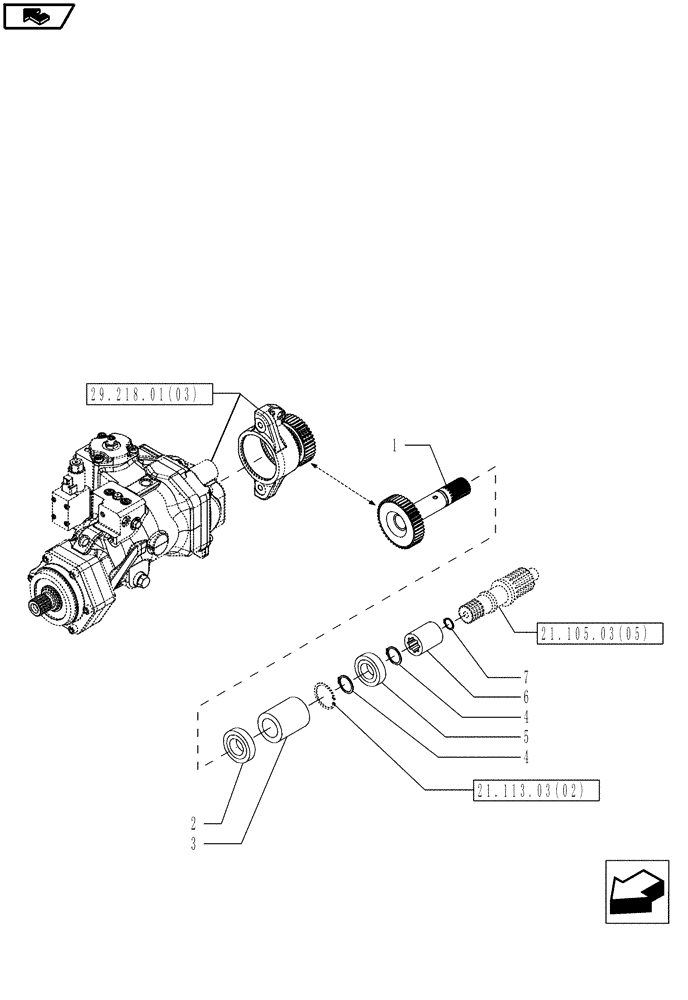 Схема запчастей Case IH MAGNUM 180 - (21.105.03[01]) - HYDRAULIC PUMP, IDLER GEARS, WITH CONTINUOUSLY VARIABLE TRANSMISSION (21) - TRANSMISSION