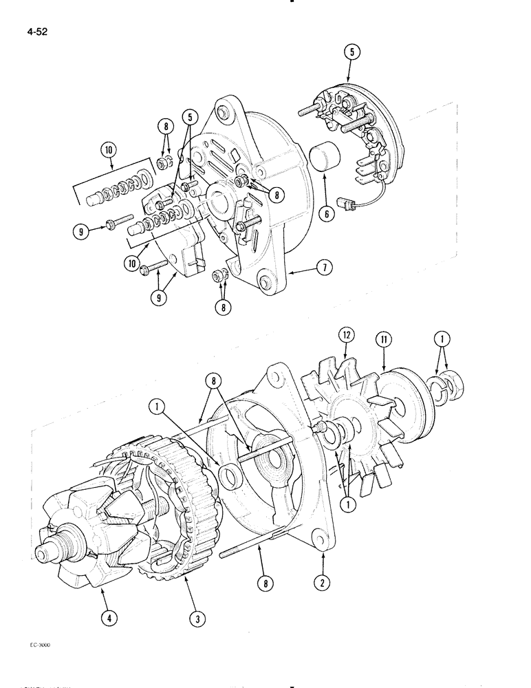 Схема запчастей Case IH 595 - (4-52) - ALTERNATOR ASSEMBLY, LUCAS 45 AMP (04) - ELECTRICAL SYSTEMS