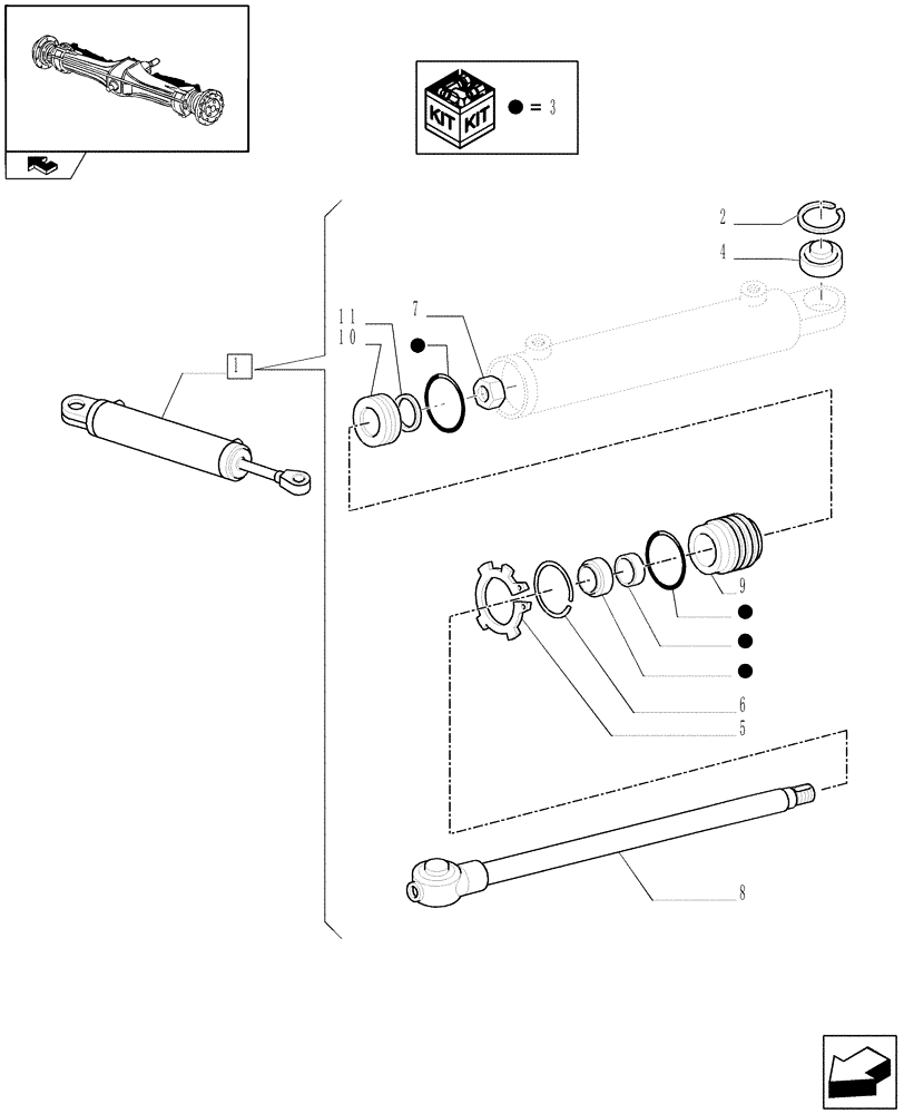 Схема запчастей Case IH PUMA 180 - (1.40.0/12A) - FRONT AXLE - HYDRAULIC STEERING CYLINDER - BREAKDOWN (04) - FRONT AXLE & STEERING