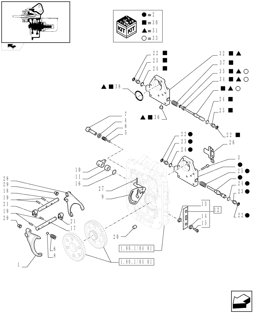 Схема запчастей Case IH PUMA 195 - (1.80.1/04[05]) - (VAR.349) 4 SPEED SHIFTABLE PTO ELECTRIC CONTROL 540/540E/1000/1000E - SHAFT AND GEARS - D6479 (07) - HYDRAULIC SYSTEM