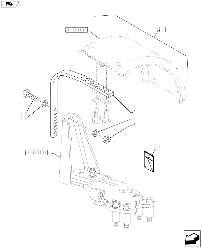 Схема запчастей Case IH PUMA 145 - (88.090.04[01]) - DIA KIT, DYNAMIC FRONT FENDERS (620MM) - SUPPORT (88) - ACCESSORIES